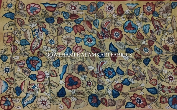 KALAMKARI HAND PAINTED KANCHI BORDER DUPATTA -KHPKBD068