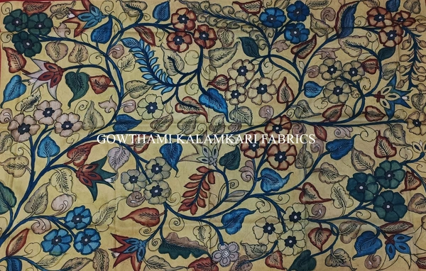 KALAMKARI HAND PAINTED KANCHI BORDER DUPATTA -KHPKBD069