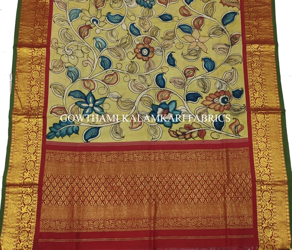 KALAMKARI HAND PAINTED KANCHI BORDER DUPATTA -KHPKBD070