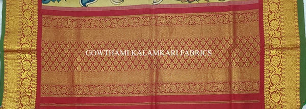 KALAMKARI HAND PAINTED KANCHI BORDER DUPATTA -KHPKBD070