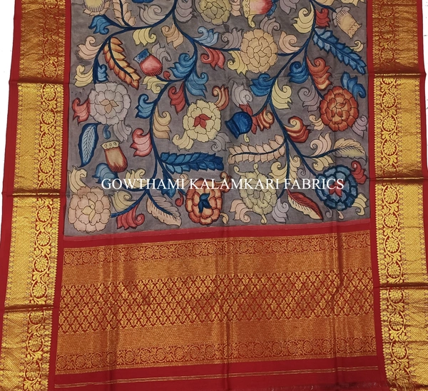 KALAMKARI HAND PAINTED KANCHI BORDER DUPATTA -KHPKBD071