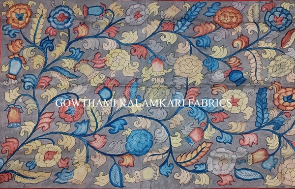 KALAMKARI HAND PAINTED KANCHI BORDER DUPATTA -KHPKBD071