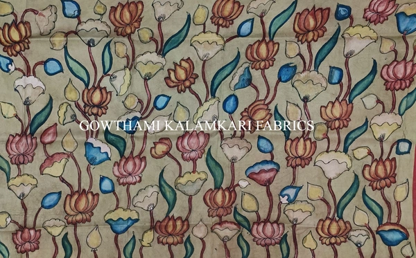 KALAMKARI HAND PAINTED KANCHI BORDER DUPATTA -KHPKBD072
