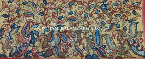 KALAMKARI HAND PAINTED KANCHI BORDER DUPATTA -KHPKBD073