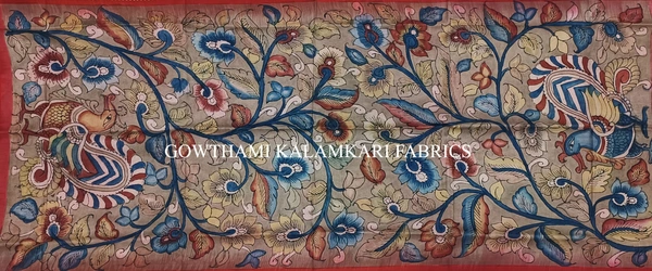 KALAMKARI HAND PAINTED KANCHI BORDER DUPATTA -KHPKBD074