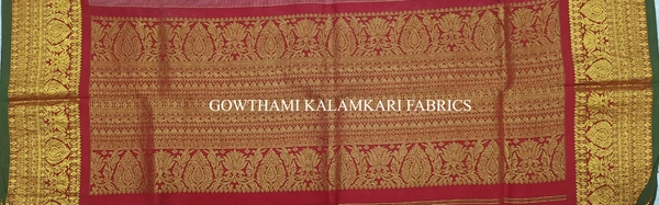 KALAMKARI HAND PAINTED KANCHI BORDER DUPATTA -KHPKBD075