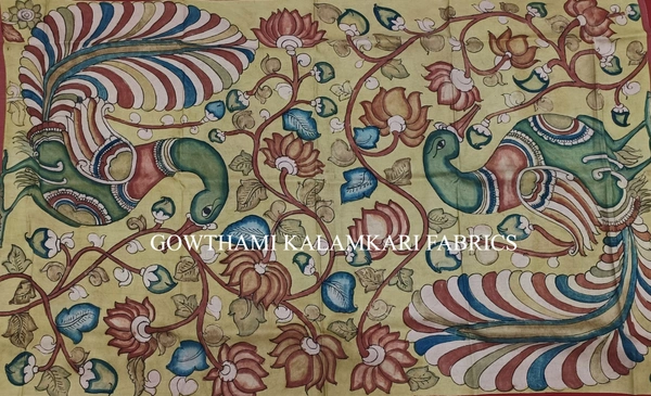 KALAMKARI HAND PAINTED KANCHI BORDER DUPATTA -KHPKBD075