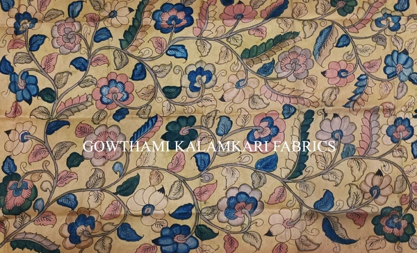 KALAMKARI HAND PAINTED KANCHI BORDER DUPATTA -KHPKBD077