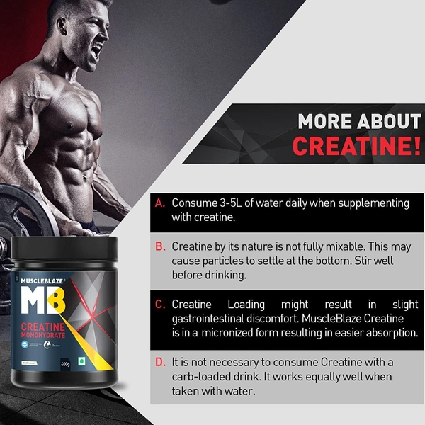 Muscle Blaze MuscleBlaze Creatine Monohydrate, India's Only Labdoor USA Certified Creatine (Unflavoured) - 400g