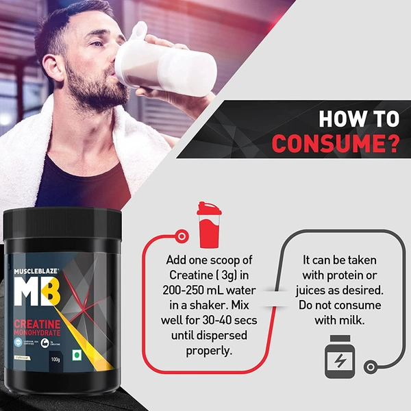 Muscle Blaze MuscleBlaze Creatine Monohydrate, India's Only Labdoor USA Certified Creatine (Unflavoured) - 100g