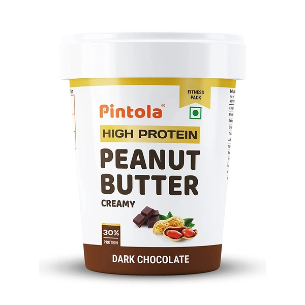 Pintola HIGH Protein Peanut Butter (Dark Chocolate) (Creamy) | 30% Protein | High Fibre | NO Salt - 1kg, Dark Chocolate