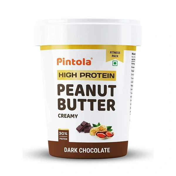Pintola HIGH Protein Peanut Butter (Dark Chocolate) (Creamy) | 30% Protein | High Fibre | NO Salt - 500g, Dark Chocolate
