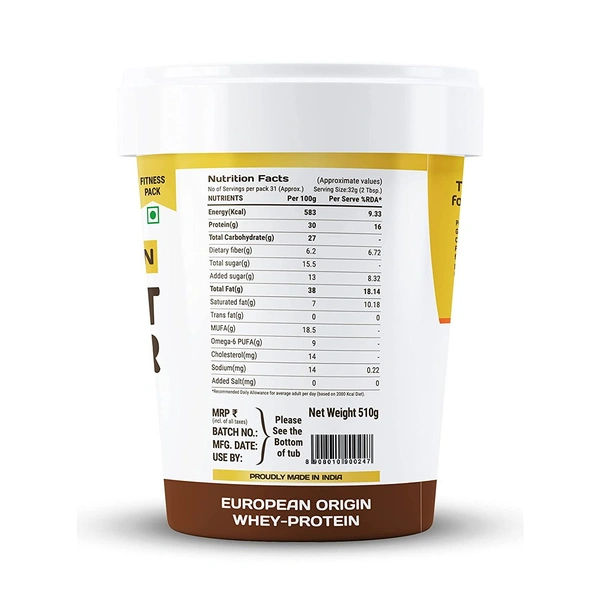 Pintola HIGH Protein Peanut Butter (Dark Chocolate) (Creamy) | 30% Protein | High Fibre | NO Salt - 500g, Dark Chocolate