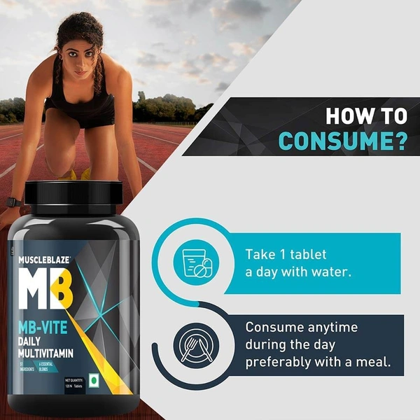 Muscleblaze MuscleBlaze MB-VITE Daily Multivitamin, for Enhanced Energy, Stamina & Gut Health - 120 Tablet