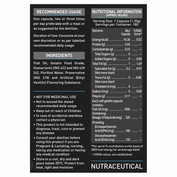 Muscleblaze MuscleBlaze Fish Oil India's Only Labdoor USA Certified for Purity & Accuracy - 180 Capsule