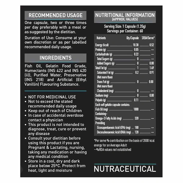 Muscleblaze MuscleBlaze Fish Oil India's Only Labdoor USA Certified for Purity & Accuracy - 60 Capsule
