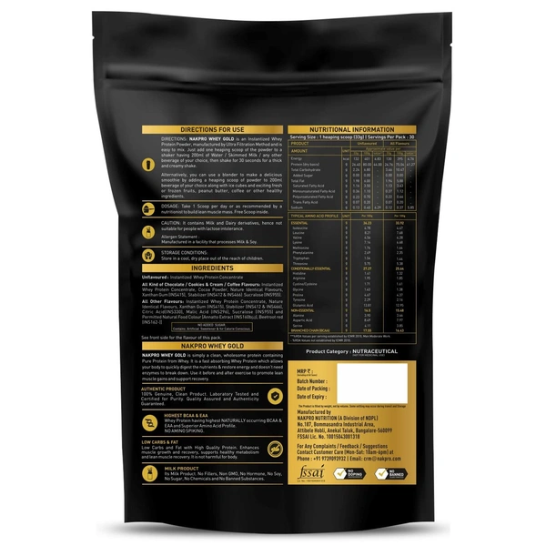 NAKPRO GOLD 100% Whey Protein Concentrate |Easy Mixing, Low Carbs, Easy Digesting Whey Protein Supplement Powder for Men, Women & Athletes | 1 Kg Unflavored (30 Servings) - Chocolate, 1kg