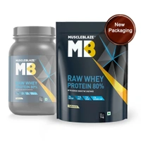 Muscleblaze  MuscleBlaze 80% Raw Whey Protein Supplement Powder, 1 kg (2.2 lb), 33 Servings (Unflavoured) - Unflavoured, 1kg