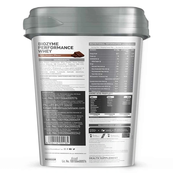 Muscleblaze  MuscleBlaze Biozyme Performance Whey, 4 kg (8.8 lb), Rich Chocolate - Rich Chocolate, 8.8 Lbs