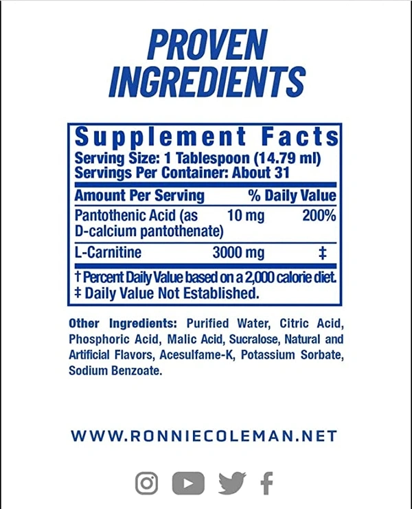 Ronnie Coleman RONNIE COLEMAN SIGNATURE SERIES L-CARNITINE XS 3000, Blue Razz - Blue Razz, 620 G