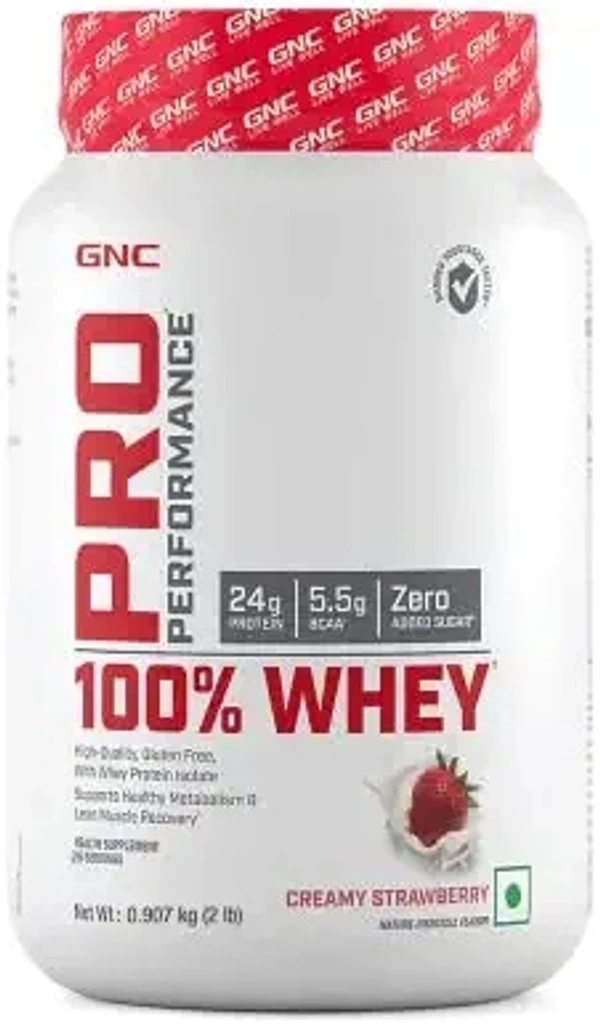 GNC Pro Performance 100% Whey Protein Powder | Boosts Strength & Endurance | Builds Lean Muscles | Fastens Muscle Recovery | Formulated In USA | 24g Protein | 5.5g BCAA | Creamy Strawberry | 2 lbs - Creamy Strawberry, 2.2 Lbs