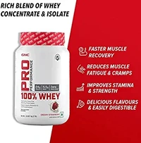 GNC Pro Performance 100% Whey Protein Powder | Boosts Strength & Endurance | Builds Lean Muscles | Fastens Muscle Recovery | Formulated In USA | 24g Protein | 5.5g BCAA | Creamy Strawberry | 2 lbs - Creamy Strawberry, 2.2 Lbs