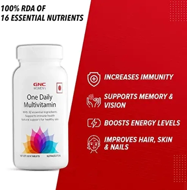 GNC Women's One Daily Multivitamin for Women | Enhances Immunity | Boosts Energy Levels | Supports Memory | Protects Vision | Formulated In USA | 32 Rich Ingredients with Vitamin C & More | 60 Tablets - 60 Tablet