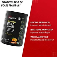 GNC AMP Gold Series BCAA Advanced | Fastest Muscle Recovery powder| Maximized Workout Performance | Formulated In USA | 7g BCAA | 1g L-Glutamine | 1g L-Citrulline | Tangy Orange | 400 gm  - Tangy Orange, 400 gm