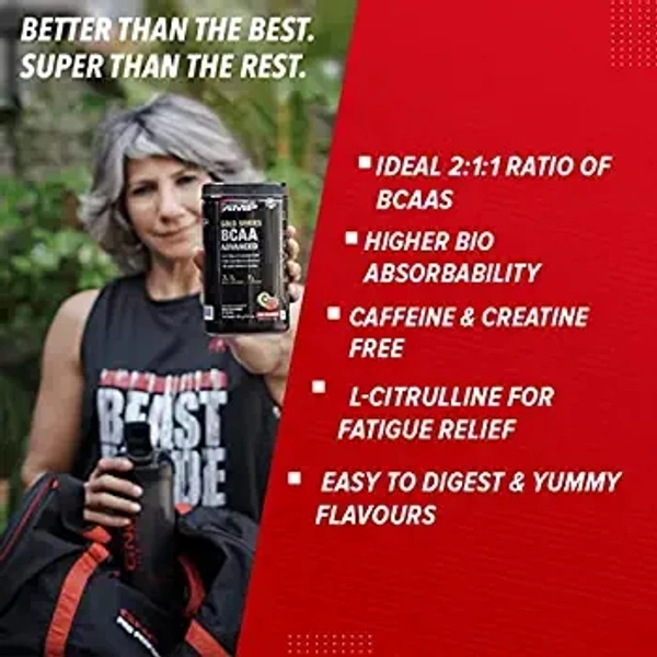 GNC AMP Gold Series BCAA Advanced | Fastest Muscle Recovery powder| Maximized Workout Performance | Formulated In USA | 7g BCAA | 1g L-Glutamine | 1g L-Citrulline | Tangy Orange | 400 gm  - Tangy Orange, 400 gm