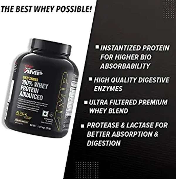 GNC AMP Gold Series 100% Whey Protein Advanced | Lean Muscle Gains | Advanced Fitness Performance | Formulated In USA | 24g Protein | 5.5g BCAA | 4g Glutamine | Double Rich Chocolate | 4 lbs - Double Rich Chocolate, 4 lbs