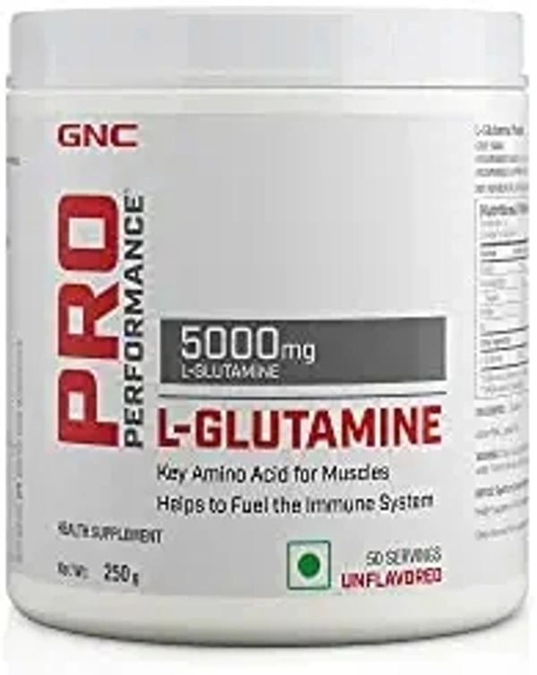GNC Zeon Lifesciences Ltd GNC Pro Performance L-Glutamine 5000 mg - 50 Servings Powder- 0.55lbs, 250 gm (Unflavored) - Unflavored, 250 gm