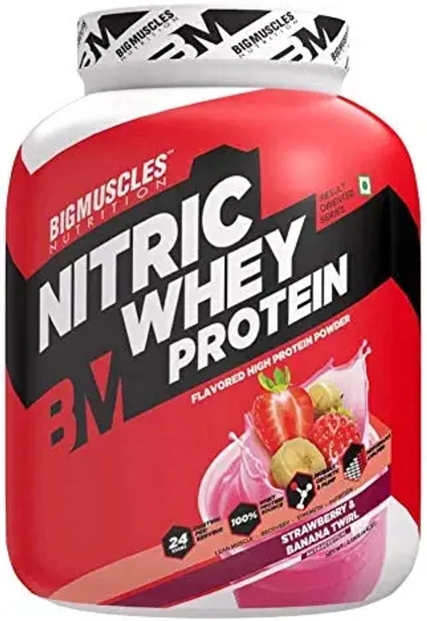 Big Muscle  Bigmuscles Nutrition Nitric Whey Protein 4.4 Lbs (Strawberry Banana Twirl) - Strawberry Banana Twirl, 4.4 Lbs