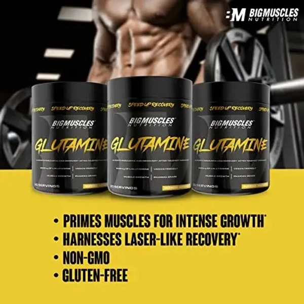 Big Muscle  Bigmuscles Nutrition Glutamine [ 30 Servings, Mango Madness] | 5000 mg | Muscle Growth & Recovery Intense Exercise | Helps Repair Muscles | Clinically Proven for Men & Women | Safe for Regular Consumption - MANGO MADNESS, 100 Gm
