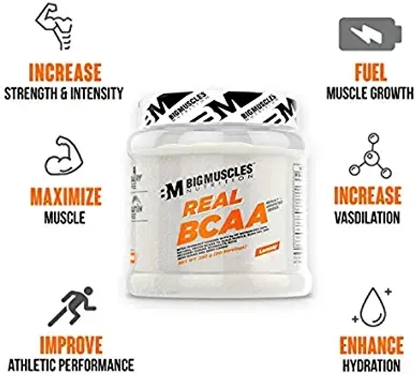 Big Muscle  Bigmuscles Nutrition Real BCAA [50 Servings, Lemony] -100% Micronized Vegan, Muscle Recovery & Endurance BCAA Powder, 5 Grams of Amino Acids, Keto Friendly, Caffeine Free, Pack of 1#1 Best Seller in BCAAs - LEMONY, 250 Gm