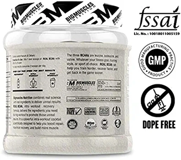 Big Muscle  Bigmuscles Nutrition Real BCAA [50 Servings, Lemony] -100% Micronized Vegan, Muscle Recovery & Endurance BCAA Powder, 5 Grams of Amino Acids, Keto Friendly, Caffeine Free, Pack of 1#1 Best Seller in BCAAs - LEMONY, 250 Gm