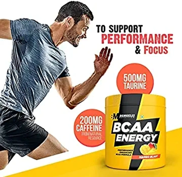 Big Muscle  Bigmuscles Nutrition BCAA Energy, Pack of 30 Serving, Lychee, Advanced Intra Workout with Micronized Vegan BCAA & Taurine, Electrolyte and Rehydration Optimizer, Muscle Recovery, 180 gm Powder - Mango, 100 Gm