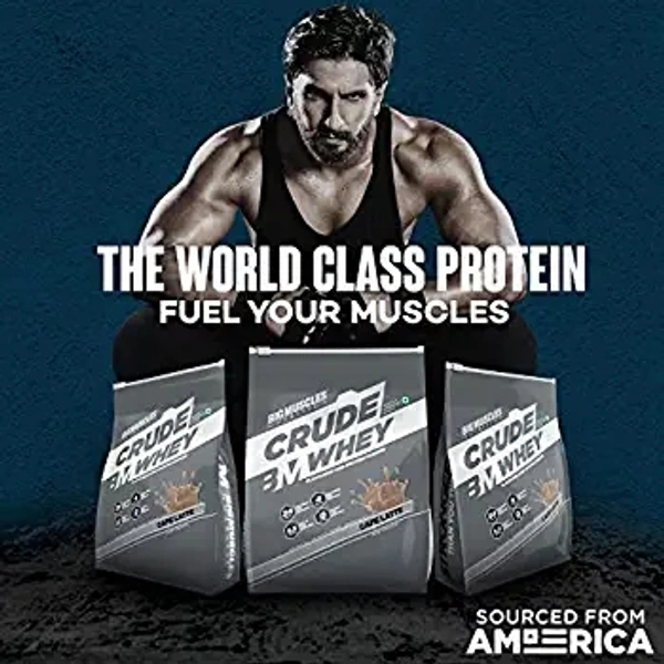 Big Muscle  Bigmuscles Nutrition Crude Whey - 1 kg (Cafe Latte) | US FDA REGD. BRAND | Whey Protein Concentrate 80%, 24g Protein, 5.5g BCAA, 4 g Glutamine - Rich Chocolate, 1 Kg