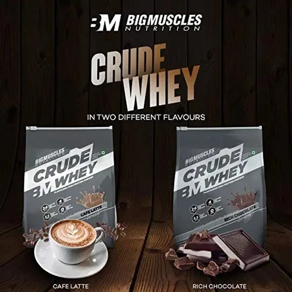 Big Muscle  Bigmuscles Nutrition Crude Whey - 1 kg (Cafe Latte) | US FDA REGD. BRAND | Whey Protein Concentrate 80%, 24g Protein, 5.5g BCAA, 4 g Glutamine - Rich Chocolate, 1 Kg