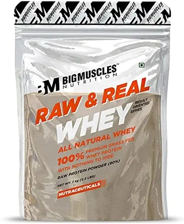 Big Muscle  Bigmuscles Nutrition Raw & Real Organic Whey Protein [1kg] - Natural, 80% Protein, Additive Free, Unflavored, 24g Protein ,5.5g BCAA , 4g Glutamine per serving - Unflavored, 1 Kg