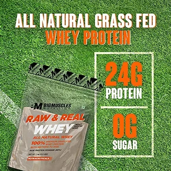 Big Muscle  Bigmuscles Nutrition Raw & Real Organic Whey Protein [1kg] - Natural, 80% Protein, Additive Free, Unflavored, 24g Protein ,5.5g BCAA , 4g Glutamine per serving - Unflavored, 1 Kg