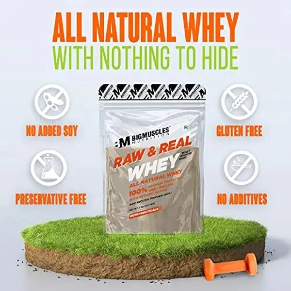 Big Muscle  Bigmuscles Nutrition Raw & Real Organic Whey Protein [1kg] - Natural, 80% Protein, Additive Free, Unflavored, 24g Protein ,5.5g BCAA , 4g Glutamine per serving - Unflavored, 1 Kg