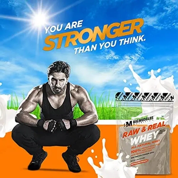 Big Muscle  Bigmuscles Nutrition Raw & Real Organic Whey Protein [1kg] - Natural, 80% Protein, Additive Free, Unflavored, 24g Protein ,5.5g BCAA , 4g Glutamine per serving - Unflavored, 1 Kg