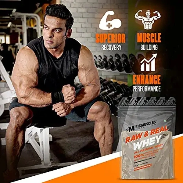 Big Muscle  Bigmuscles Nutrition Raw & Real Organic Whey Protein [1kg] - Natural, 80% Protein, Additive Free, Unflavored, 24g Protein ,5.5g BCAA , 4g Glutamine per serving - Unflavored, 1 Kg