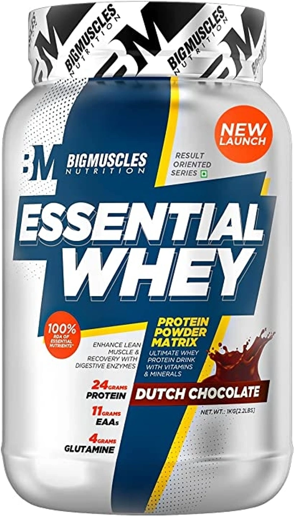 Big Muscle  Bigmuscles Nutrition Essential Whey Protein 1Kg [Dutch Chocolate] | 24g... - Dutch Chocolate, 1 Kg