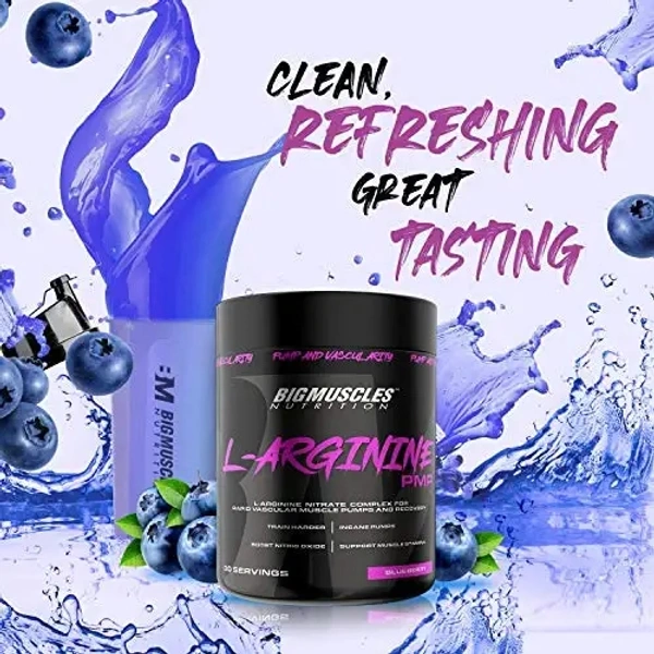 Big Muscle  Bigmuscles Nutrition L-Arginine PMP Powder for Adults[30 Serving, Blueberry] 3000 mg | Muscle Building Amino Acid | Build Strength & Endurance|Reduce Fatigue |Enhance Energy Levels | Preworkout, 90 gm - Blueberry, 90 Gm
