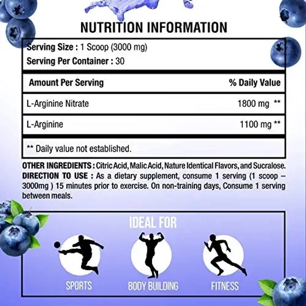 Big Muscle  Bigmuscles Nutrition L-Arginine PMP Powder for Adults[30 Serving, Blueberry] 3000 mg | Muscle Building Amino Acid | Build Strength & Endurance|Reduce Fatigue |Enhance Energy Levels | Preworkout, 90 gm - Blueberry, 90 Gm