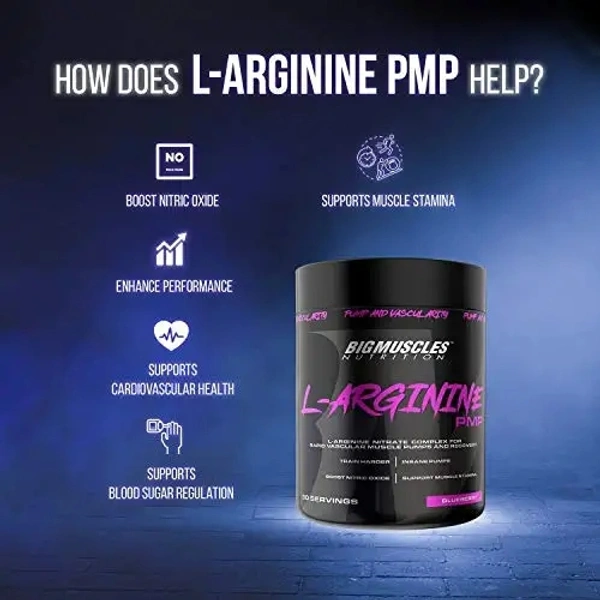 Big Muscle  Bigmuscles Nutrition L-Arginine PMP Powder for Adults[30 Serving, Blueberry] 3000 mg | Muscle Building Amino Acid | Build Strength & Endurance|Reduce Fatigue |Enhance Energy Levels | Preworkout, 90 gm - Blueberry, 90 Gm