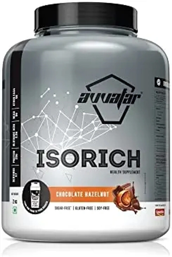 Avvatar AVVATAR ISORICH WHEY PROTEIN | 2Kg | Chocolate Hazelnut Flavour | Made with 100% Fresh Cow's Milk - Chocolate Hazelnut, 2 Kg