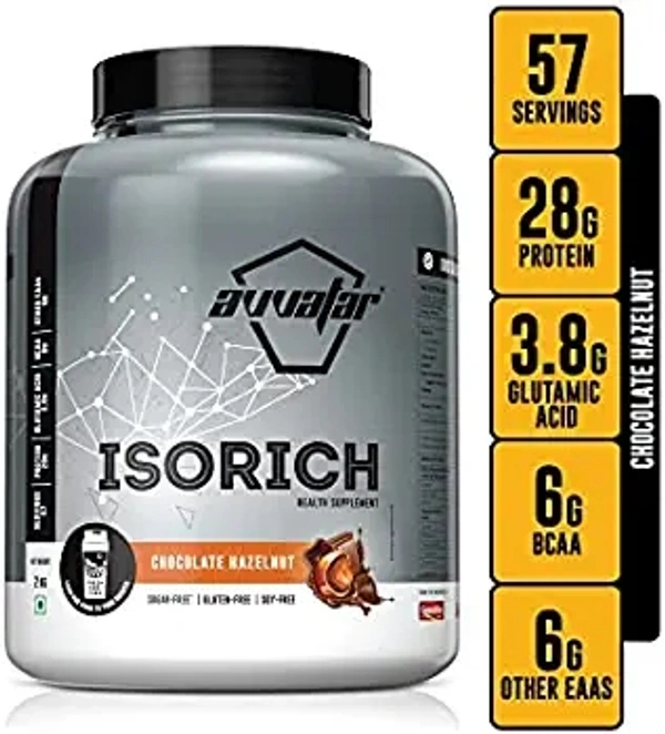 Avvatar AVVATAR ISORICH WHEY PROTEIN | 2Kg | Chocolate Hazelnut Flavour | Made with 100% Fresh Cow's Milk - Chocolate Hazelnut, 2 Kg