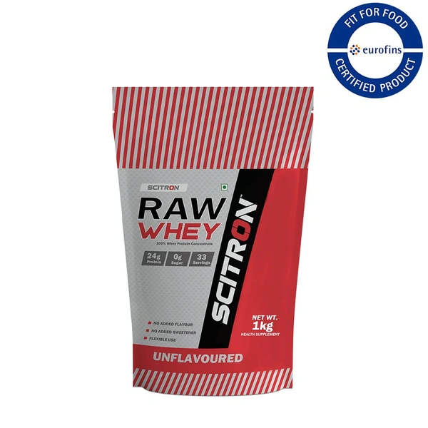 Scitron 100% RAW Whey Protein Concentrate (24g Protein, 0 Sugar) - 1kg
